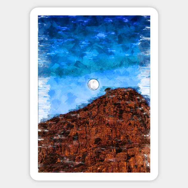 Full Moon In Blue Sky Over Mountain. For Moon Lovers Sticker by ColortrixArt